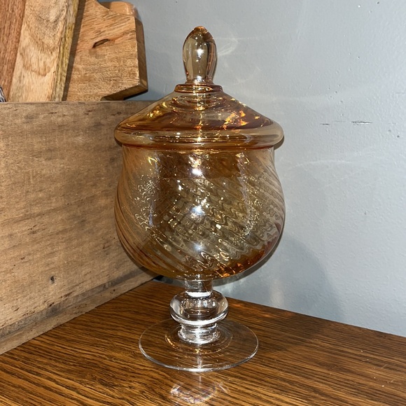 Vintage Orange Amber Carnival Glass Circus Tent Apothecary Jar Canister - Picture 8 of 9